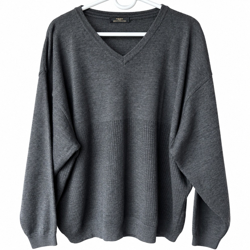 St Michael M&S Mens XL Merino Wool Sweater V Neck Gray Made in Italy